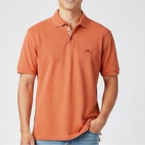 Tommy Bahama Men’s Polo Shirt Large Coral/Orange Marlin Swordfish Sailfish Golf